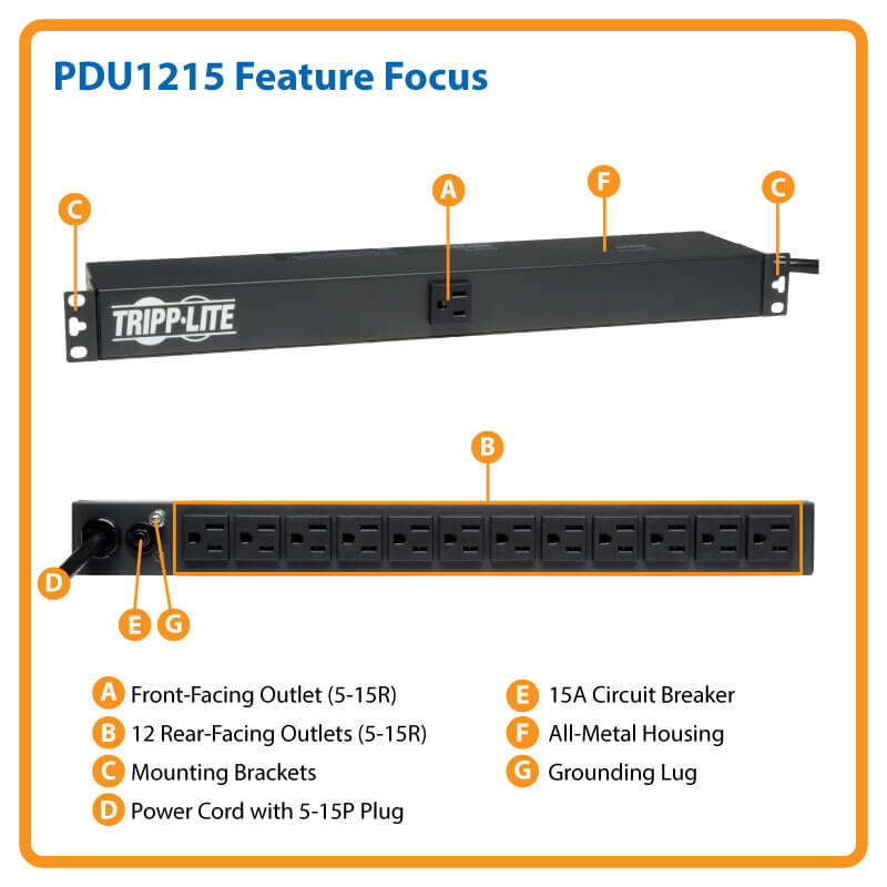 Rack Mounted PDU, 13 Outlet Power Strip, 15' Cord