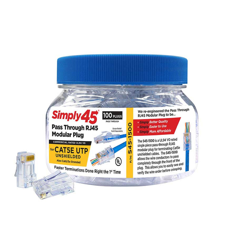 Cat5e Pass Through RJ45, 100 pack