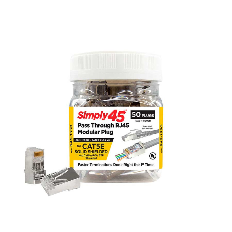 Cat5e Shielded Pass Through RJ45, 50 pack