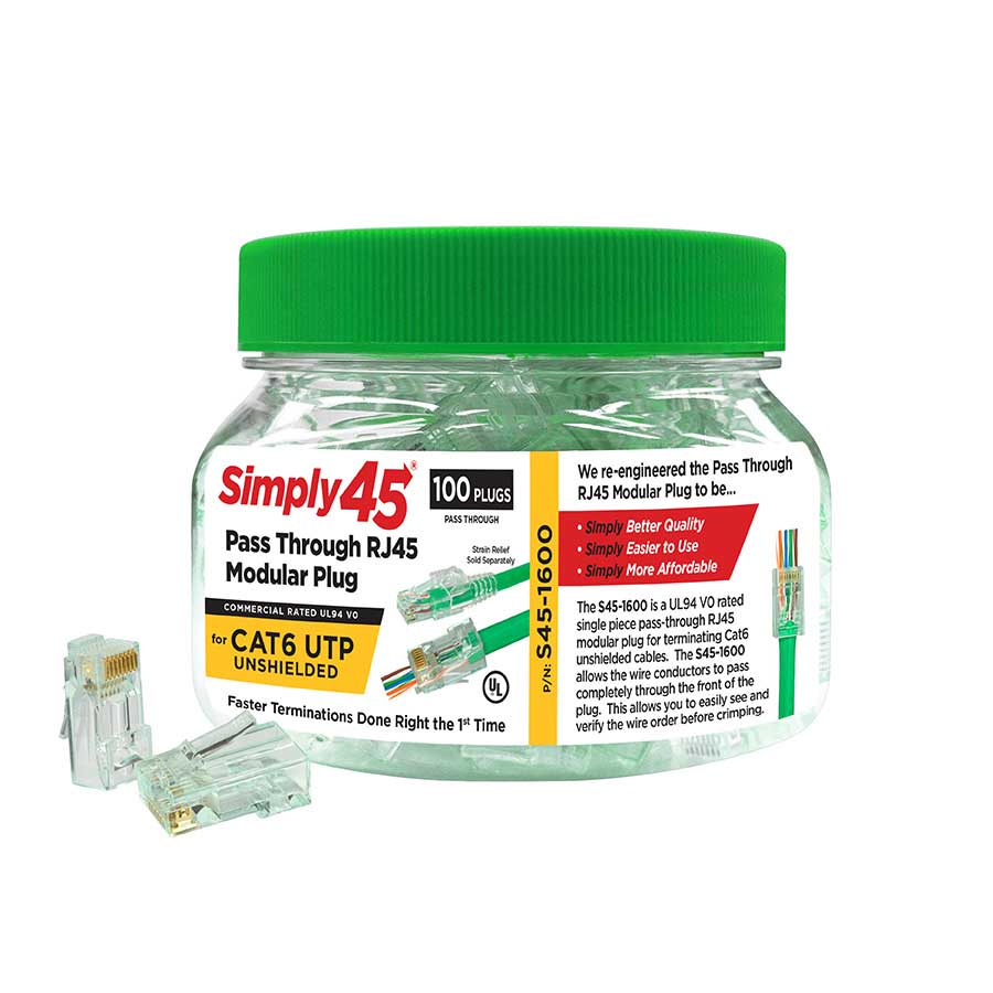 Cat6 Pass Through RJ45, 100 pack