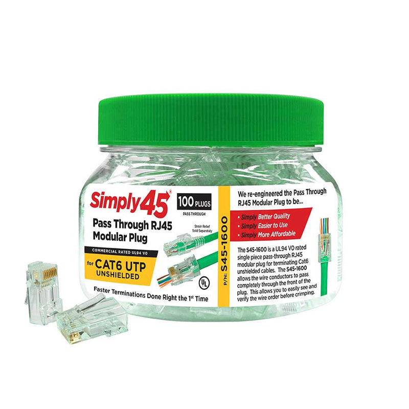 Cat6 Pass Through RJ45, 100 pack