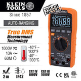 Digiatal Multimeter, TRMS Auto-Ranging, 1000V, Temp, Low Impedance