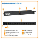 Rack Mounted PDU, 13 Outlet Power Strip, 15' Cord