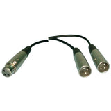 Y-Cord Adaptor: XLR Female to (2) XLR Males