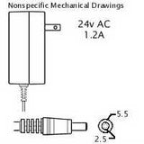 AC Adaptor: 24VAC 1.2A, 2.5x5.5mm