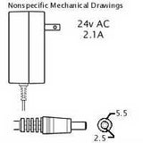 AC Adaptor: 24VAC 2.5A, 2.5x5.5mm