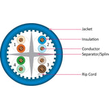 Cat6a Riser Cable, 4 pair Solid UTP, Blue